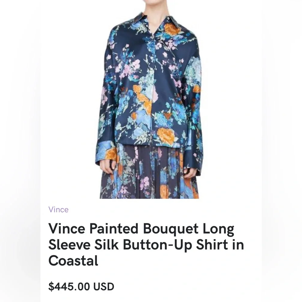 Vince - Painted Bouquet Silk Sculpted Long Sleeve Shirt - Picture 8 of 8